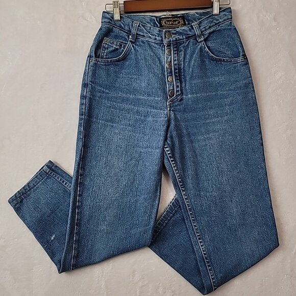VTG Bonjour Petite High Waist Denim Mom Jeans Sz 26x25 Cut Away Button Fly READ - Picture 1 of 16